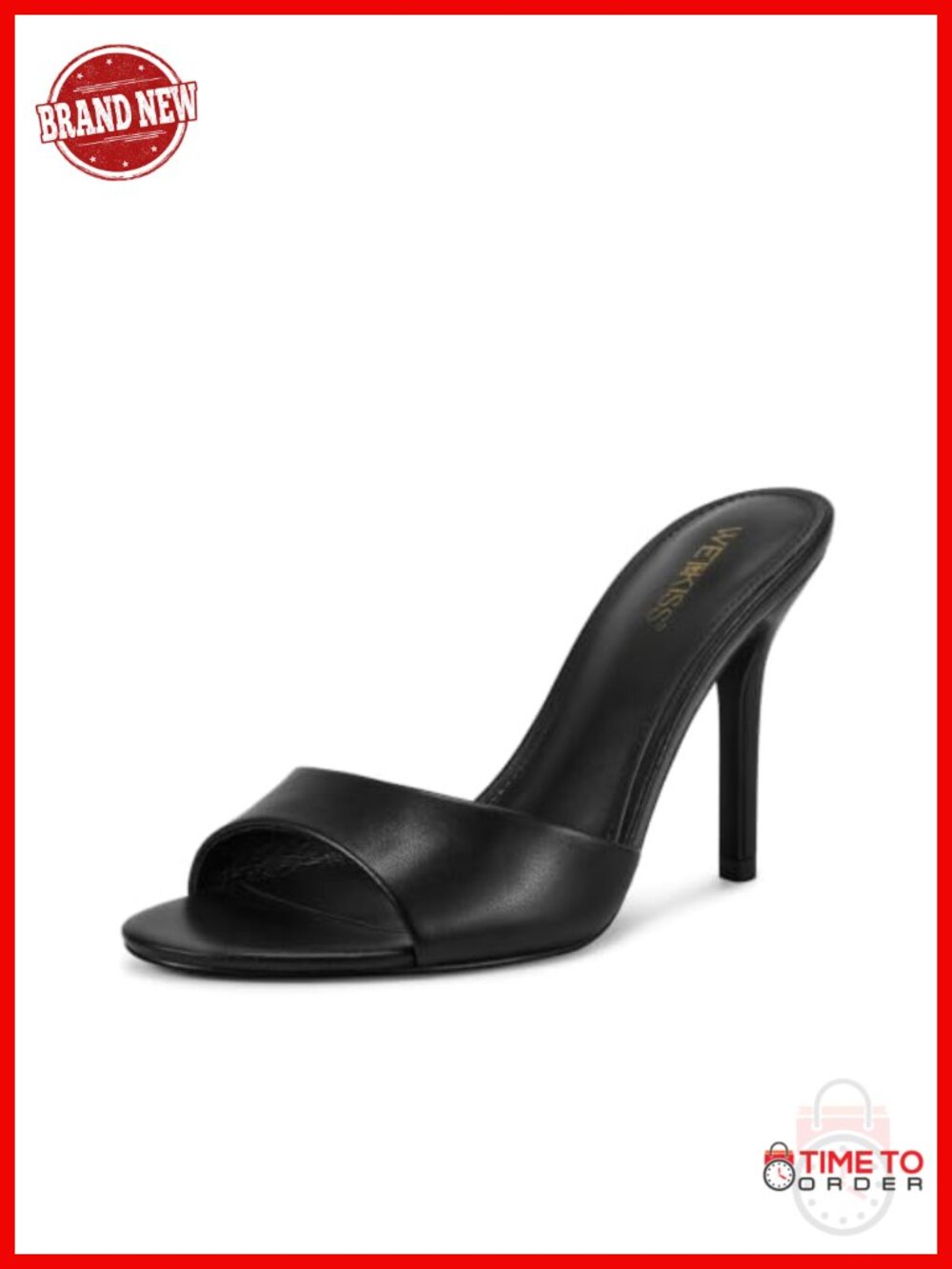 Womens Round Toe Stiletto Heel Mule Sandals Slip-On